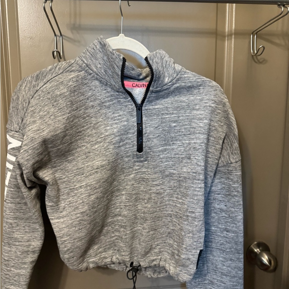 Calvin Klein Heather Gray Pullover with Logo Sleeve